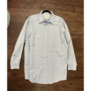 Roundtree & Yorke Presidential Blue Chevron Button Up shirt Sz  17/34